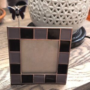 Enamel Checkered Square Butterfly Photo Frame - Purple and Lavender